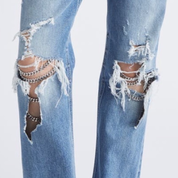 STELLA MCCARTNEY FALABELLA CHAIN KNEES DISTRESSED BOOTCUT JEANS VINTAGE BLUE 27 - Picture 2 of 15